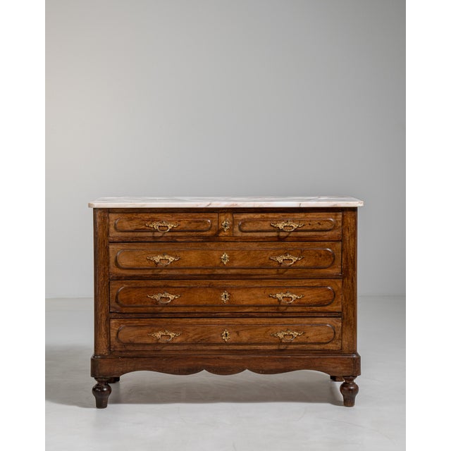 French Oak Marble-Top Chest of Drawers, Antique, France, 19th Century For Sale - Image 9 of 17