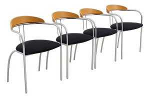 Vintage Italian Chrome and Wood Chairs, 1980s, Set of 4