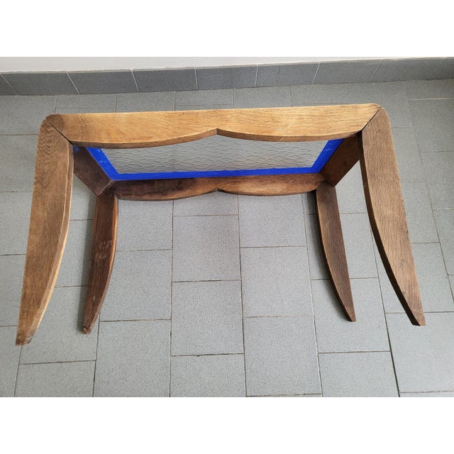 Blue Vintage Beech and Cathedral Glass Coffee or Side Table, 1940s-1950s For Sale - Image 8 of 13