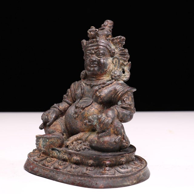 Traditional Late 19th Century Gilt Bronze Yellow Jambhala Statue, Buddhist Wealth Deity, 1.3kg For Sale - Image 3 of 9