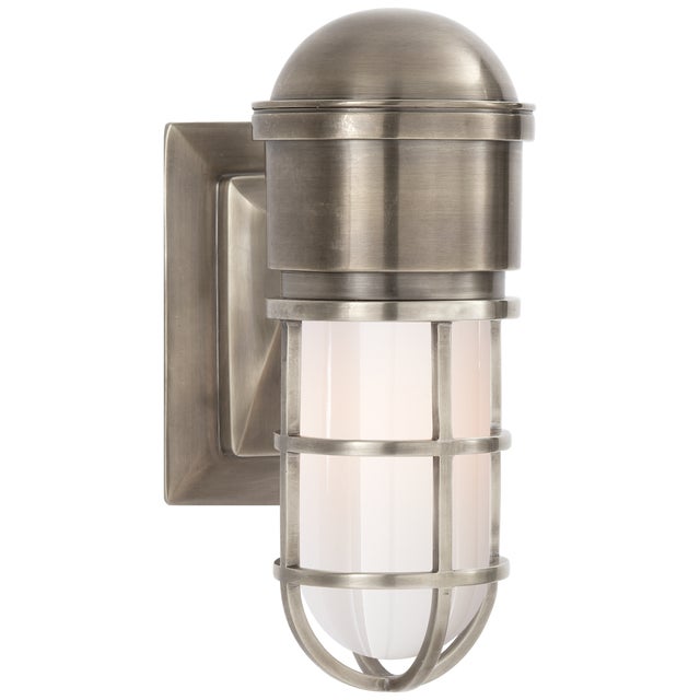 Chapman & Myers for Visual Comfort Signature Marine Wall Light in Antique Nickel with White Glass For Sale