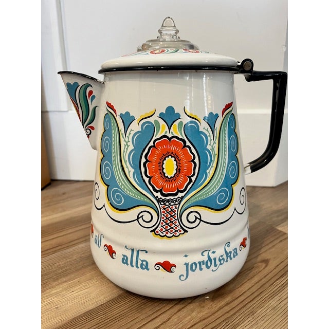 Folk Art Vintage Berggren Enamel Swedish Coffee Percolator For Sale - Image 3 of 8