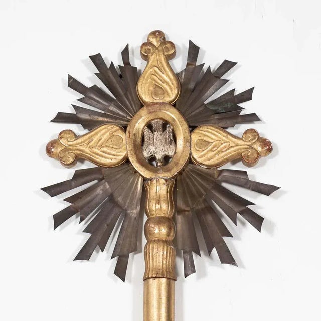 1 French Baroque Style Hand Carved Giltwood Processional Cross For Sale - Image 4 of 13
