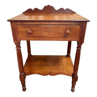 An Antique Pine Washstand Side Table With Scalloped Gallery, Drawer and Shelf For Sale