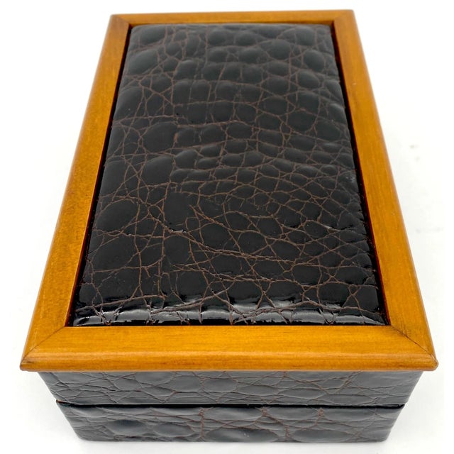 Vintage Italian Embossed Leather 'Crocodile' Mens Jewelry Box For Sale - Image 4 of 8