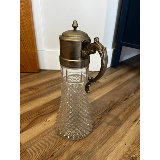 Mid-Century Modern Vintage Cut Crystal and Silver Plated Claret Jug For Sale - Image 3 of 16