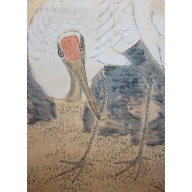 Meiji Era "Cranes and the Sun", Japanese Silk Scroll Painting For Sale - Image 10 of 18