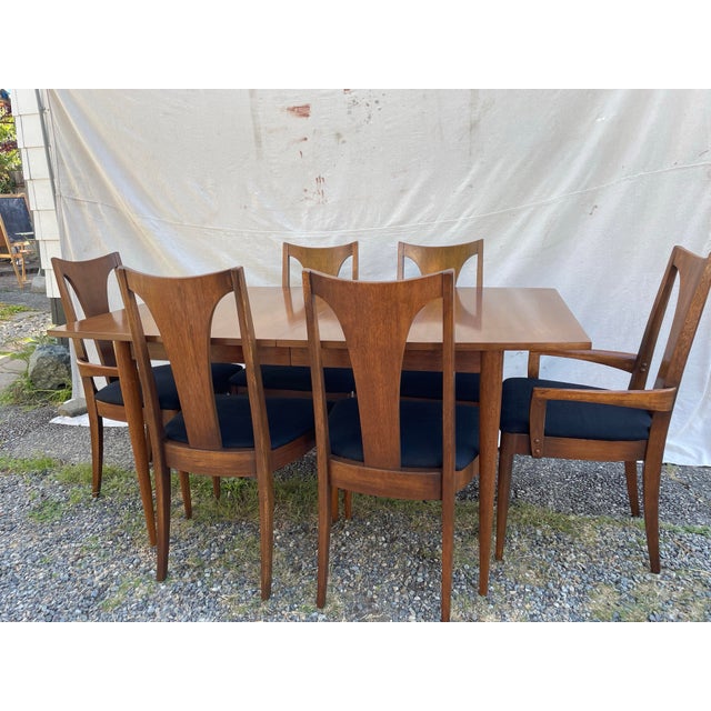 Wood Set of 6 Mid-Century Modern Broyhill Brasilia Sculpted Walnut Dining Chairs For Sale - Image 7 of 12