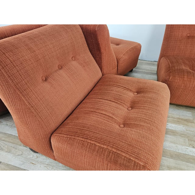 Brown Italian Space Age Modular Chairs in Fabric with Wooden Legs, 1970, Set of 4 For Sale - Image 8 of 12