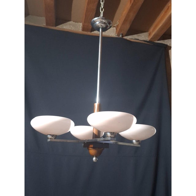 Pink Art Deco Chandelier in Chrome and Pink Opaline Glass, 1950s For Sale - Image 8 of 9