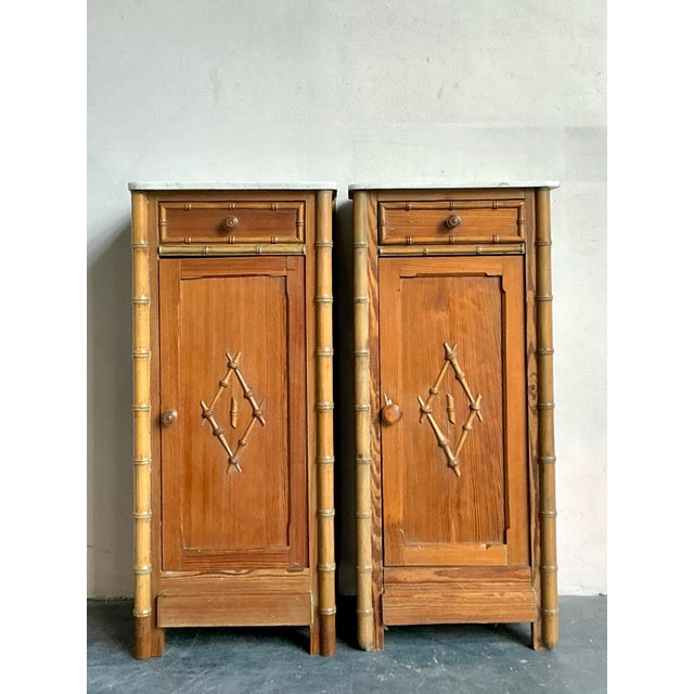 Mid 20th Century Vintage Boho Bamboo Trimmed. Nightstands - A Pair For Sale - Image 5 of 7