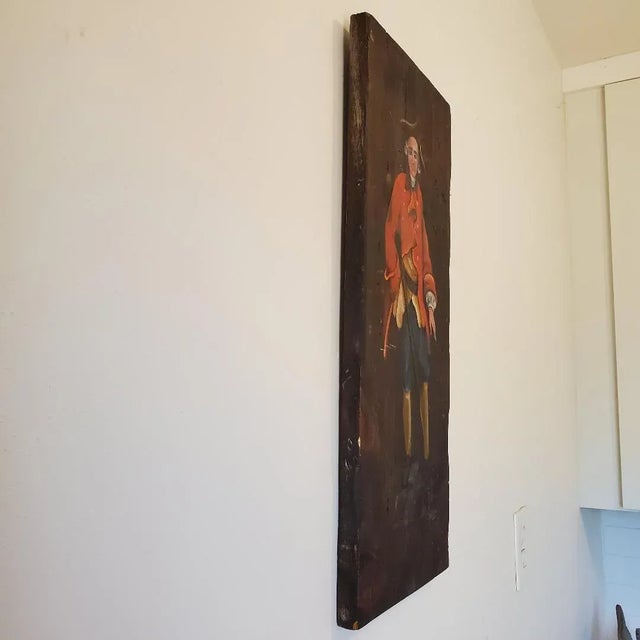 Wood Colonial Man Oil on Wood Painting, Vintage For Sale - Image 7 of 12