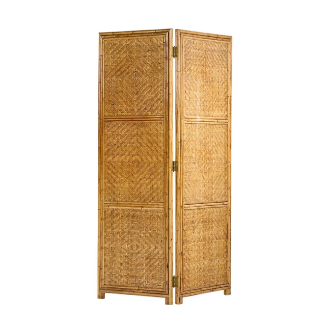 Mid 20th Century Vivai Del Sud Mid Century Italian Bamboo Rattan Palm Tree Folding Screen Mirror For Sale - Image 5 of 5