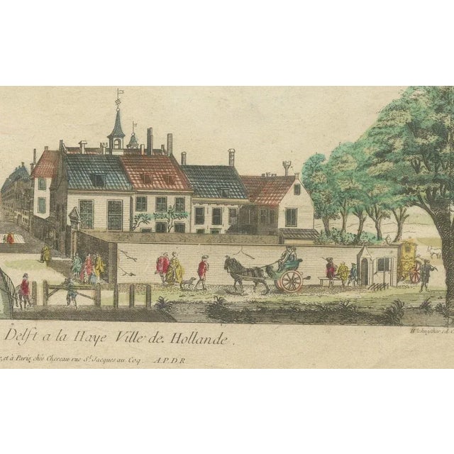 Basset, View of Delft Canal to The Hague, 1760s, Hand-Colored Optical Print For Sale - Image 3 of 11
