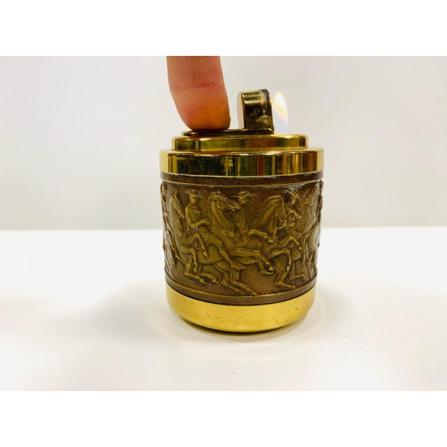 Gold Vintage Rotary Ashtray, Cigarette Dispenser and Lighter with Brass Decoration by Erhard & Söhne, 1960s, Set of 3 For Sale - Image 8 of 18