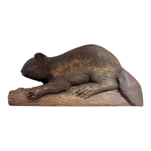 Antique Folk Art Basswood Carving of a Beaver