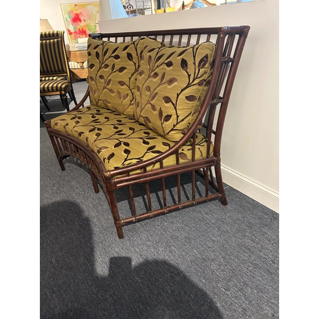 The handsome bamboo bench is slightly radius curved for architectural impact, best used as pair to create cozy...