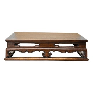 Oriental Brown Stain Wave Carving Rectangular Display Easel Stand For Sale