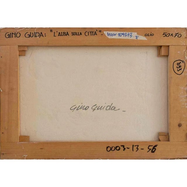 Gino Guida, Dawn on the City, Oil Painting, 1980s For Sale - Image 7 of 8