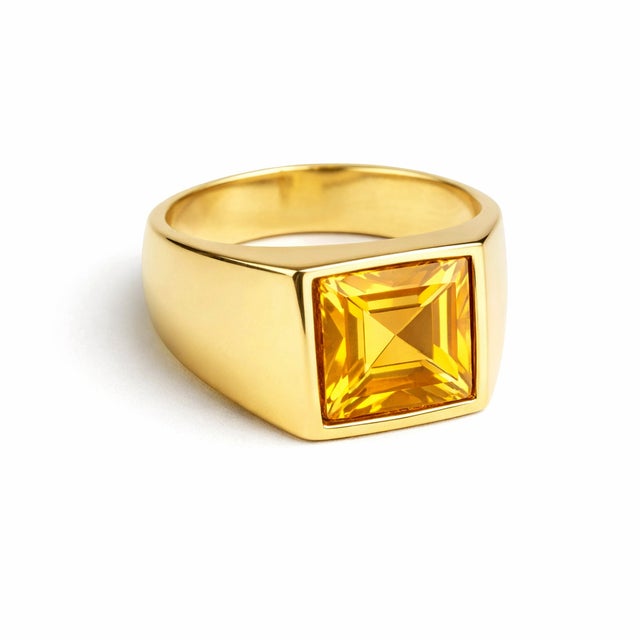 Square Citrine Signet Ring in Gold Radiant and confident, this ring features a luminous square-cut citrine set seamlessly...