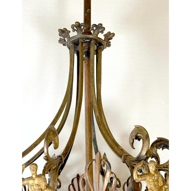 Late 19th Century Antique Neoclassical Bronze & Etched Glass Ceiling Lantern For Sale - Image 5 of 11