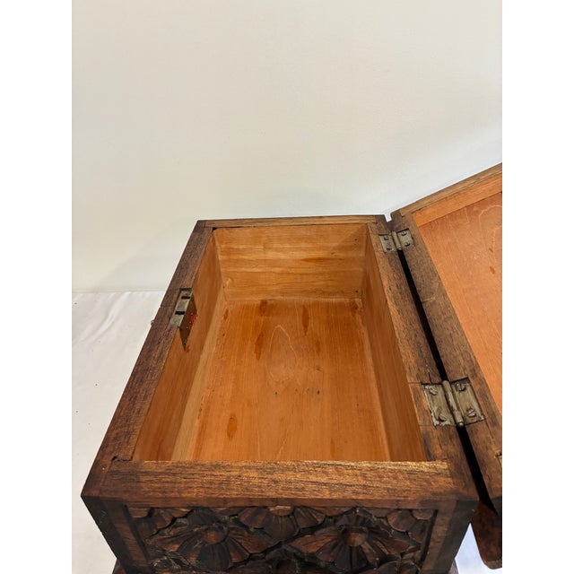 Vintage Hand-Carved Floral Wooden Chest For Sale - Image 16 of 16