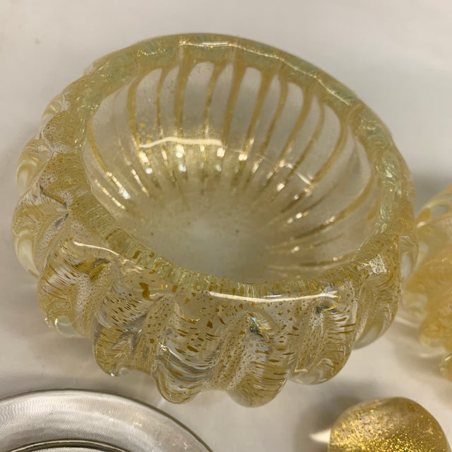 Glass 1950s Mid-Century Modern Barovier & Toso Murano Glass Gold Dust Vanity Set - 2 Pieces For Sale - Image 7 of 10