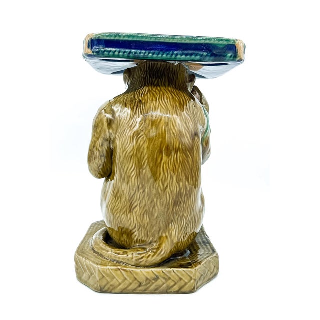 Vintage Majolica Ceramic Monkey Plant Stand – Blue & Green Glazed Chinoiserie / Hollywood Regency For Sale - Image 9 of 12