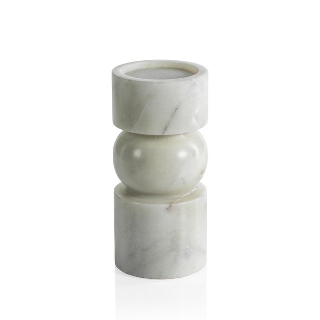 Marrakesh Marble Pillar Candle Holders, Set of 2, Large For Sale - Image 4 of 4