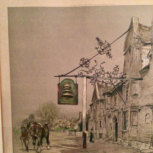 English Signed Framed Color Lithograph Print Titled "The Bell Inn at Stilton" by British Artist Cecil Aldin For Sale - Image 3 of 8