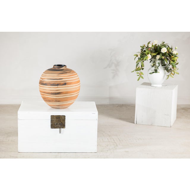 Artisan Hand-Thrown Ceramic Vase with Layered Earth-Tone Slip Decoration For Sale - Image 16 of 18