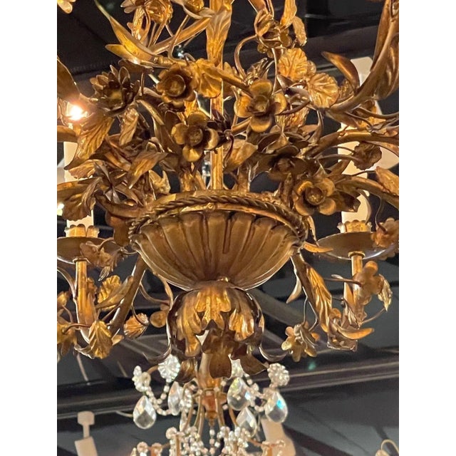 Metal 19th Century Italian Gilt Tole Floral Chandeliers With 8 Lights For Sale - Image 7 of 12