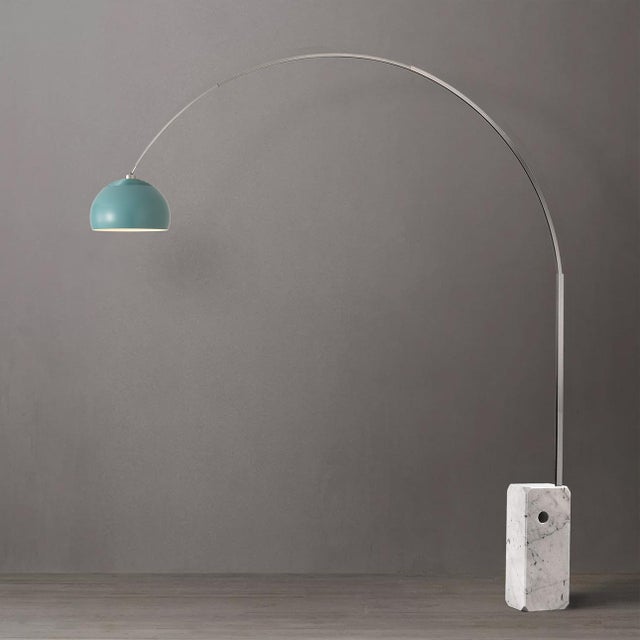 Mid-Century Modern Nova of California Iconic Half Dome Floor Lamp - 95" Mid Century Arc Lamp, Pool Blue Shade, White Marble Base, Dimmable For Sale - Image 3 of 4
