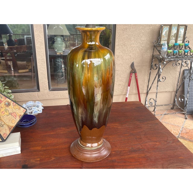 Mid-Century Modern Vintage Mid Century Modern Drip Glazed Pottery Lamp For Sale - Image 3 of 5