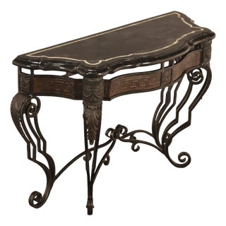 Maitland Smith Greek Key Console Table With Tessellated Marble Top For Sale