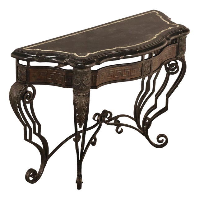 Maitland Smith Greek Key Console Table With Tessellated Marble Top For Sale
