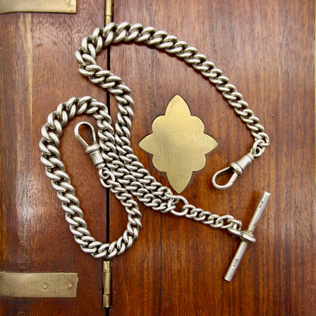 1920s Art Deco Sterling Silver Graduated Curb Link Watch Chain For Sale - Image 9 of 9