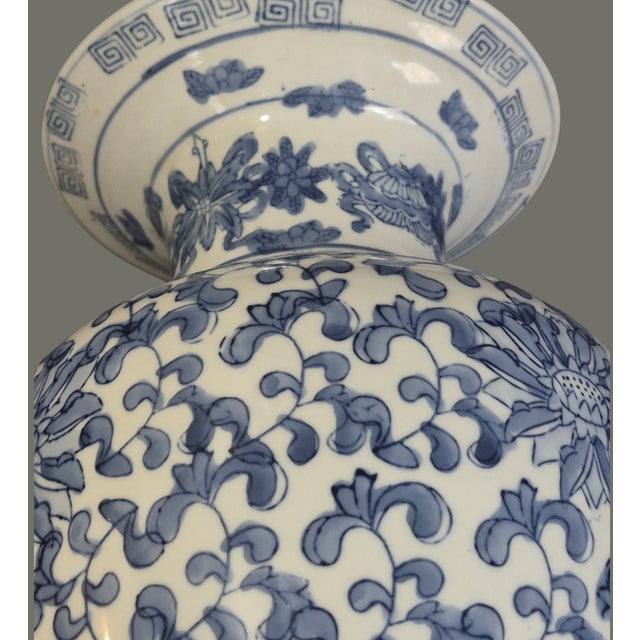 Blue Vintage Chinese Porcelain Blue & White "Jiaging Nian Zhi" Mark Qing Style Vase For Sale - Image 8 of 10