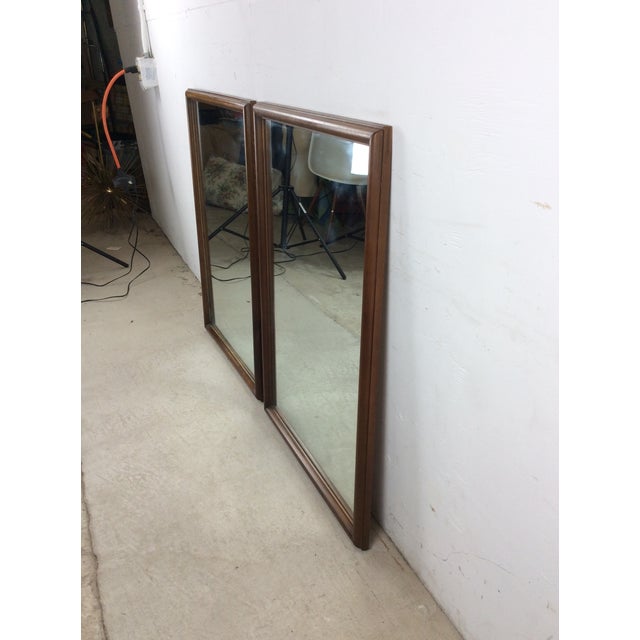 Pair of Mid Century Modern Rectangular Wall Mirrors With Thin Walnut Frame For Sale - Image 12 of 18