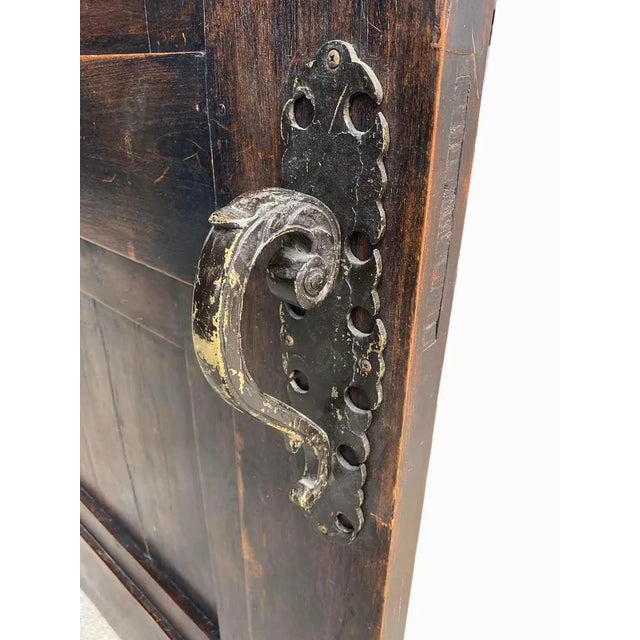 Gothic Carved Walnut Entry Door With Bronze Strap Hinges For Sale - Image 3 of 6