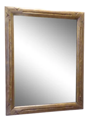 Vintage Brutalist Carved Wood Bronze Tone Mirror