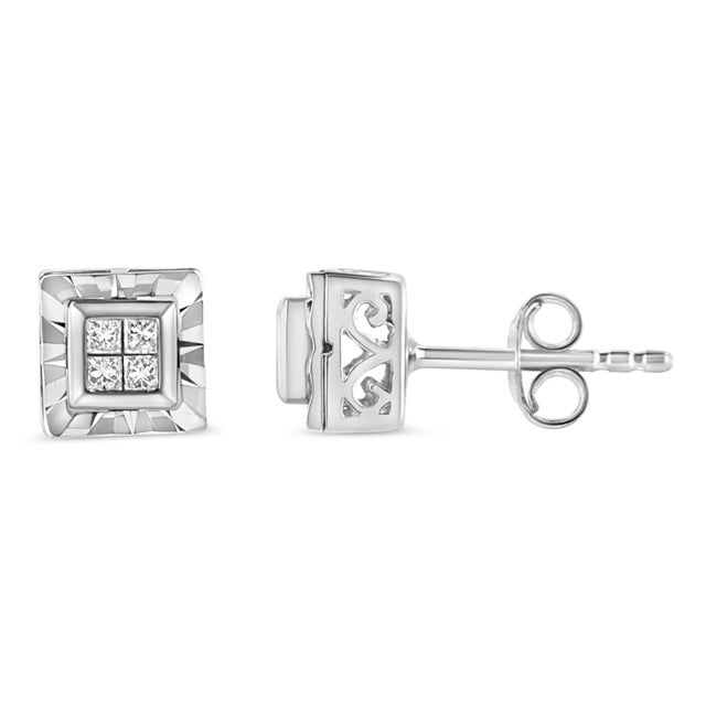 You will love these elaborately designed stud earrings set in cool .925 sterling silver. The outer square of these...