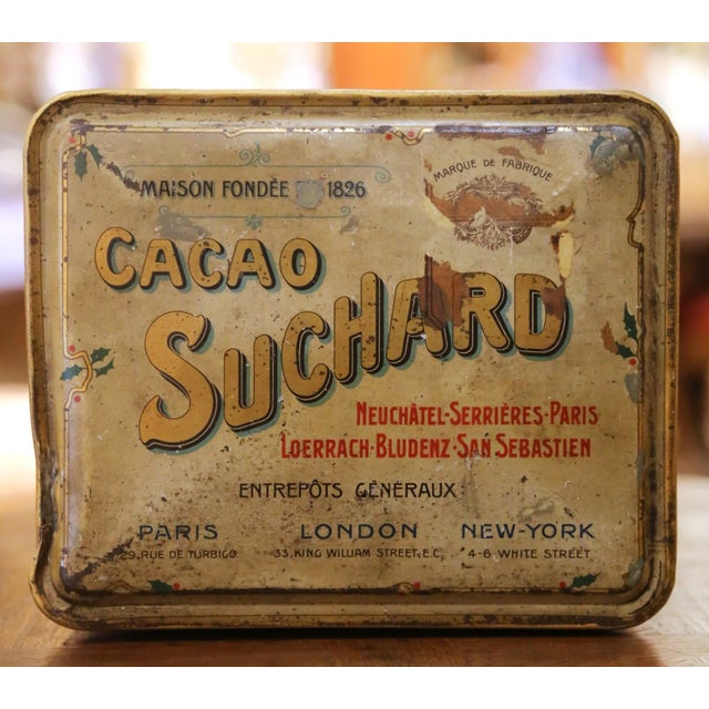 Metal Early 20th Century Suchard Lithographed Tin Cacao Advertising Box For Sale - Image 7 of 13