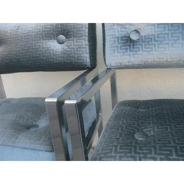1970s Modern Chrome Armchairs in Greek Key Velvet Upholstery - a Pair For Sale - Image 12 of 13