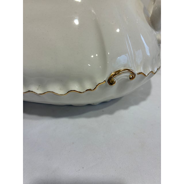 Mid 20th Century Vintage Ceramic Soup Tureen With Gold Trim and Ladle For Sale - Image 5 of 9