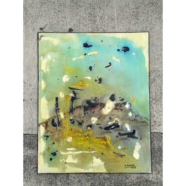 Wood Vintage Original Abstract Oil on Canvas For Sale - Image 7 of 12