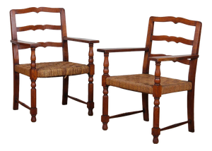 Oak and Rope Armchairs, French Work from the 1940s, Set of 2