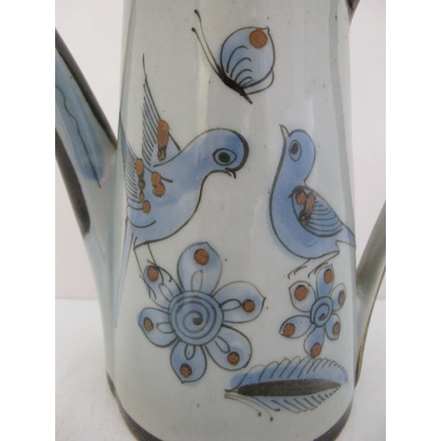 Mexican Ken Edwards El Palomar Blue Stoneware Bird & Flower Mexican Pottery Coffee Pot For Sale - Image 3 of 14