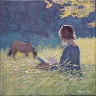 Sean Wu Original Oil Painting , Girl and Her Horse For Sale