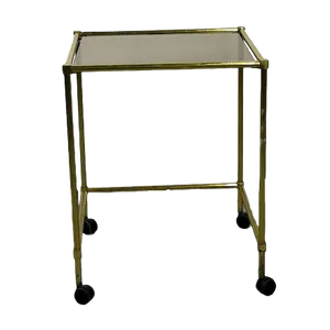 Vintage Brass Side Table On Wheels With Smoked Glass Top